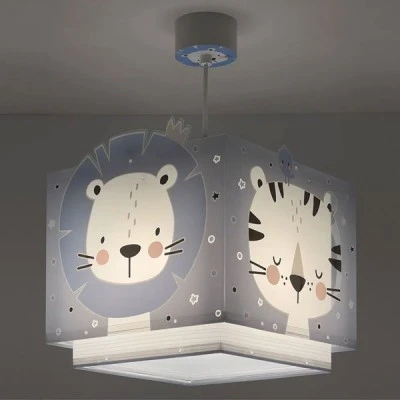 Παιδικό κρεμαστό φωτιστικό οροφής Baby Jungle Blue με ντουί Ε27x1 για φωτισμό χωρίς σκιές με φωσφορίζοντα μαγικά μέρη στο σκοτάδι 