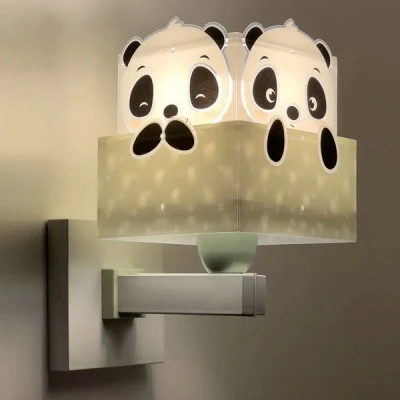 Παιδικό φωτιστικό απλίκα Panda Green τοίχου διπλού τοιχώματος με ντουί Ε27x1 κατάλληλο για συμπληρωματικό φωτισμό & διάβασμα