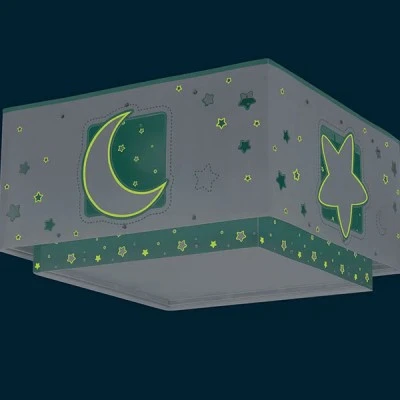 Παιδικό φωτιστικό οροφής - πλαφονιέρα Moonlight Green με ντουί Ε27x2 με φωσφορίζοντα εξωτερικά μέρη