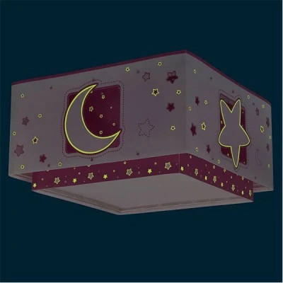 Παιδικό φωτιστικό οροφής - πλαφονιέρα Moonlight Pink ντουί Ε27x2 με ανεξίτηλη εκτύπωση χρωμάτων στα τοιχώματα και φωσφορίζοντα εξωτερικά μέρη