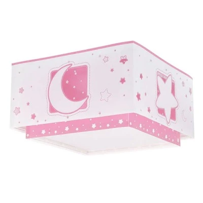 Παιδικό φωτιστικό οροφής - πλαφονιέρα Moonlight Pink ντουί Ε27x2 με ανεξίτηλη εκτύπωση χρωμάτων στα τοιχώματα και φωσφορίζοντα εξωτερικά μέρη