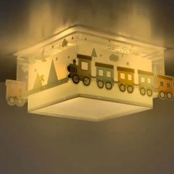Παιδικό φωτιστικό οροφής πλαφονιέρα The Night Train με ντουί Ε27x2 ιδανικό για γενικό φωτισμό & ανεξίτηλη εκτύπωση σε διάφανο υλικό διπλού τοιχώματος