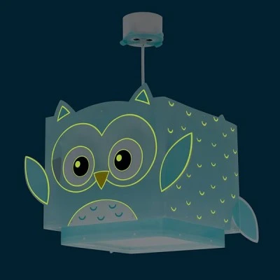 Παιδικό κρεμαστό φωτιστικό οροφής Little Owl διπλού τοιχώματος με ντουί Ε27x1 & φωσφορίζοντα μαγικά μέρη στο σκοτάδι