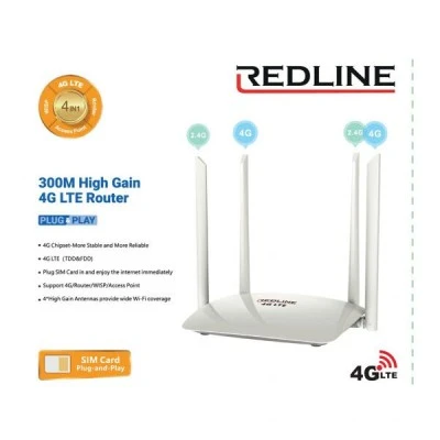 Επιτραπέζιο router REDLINE LTE LTE12 με 2 εξωτερικές και 2 εσωτερικές κεραίες