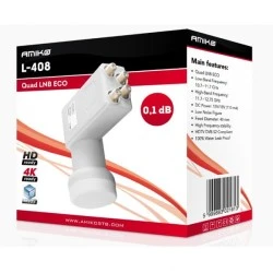 LNB τετραπλό Amiko QUAD ECO L-408 χαμηλού θορύβου 0,1db εύρος 11,7GHz - 12,75GHz