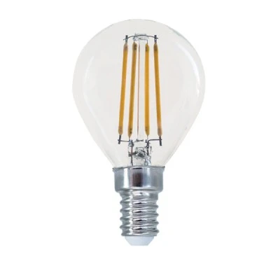Λάμπα led filament σφαιρική Ε14 4W 230V 2700k θερμό λευκό φως 570lm 30000h με δυνατότητα ρύθμισης της έντασης φωτός & διάφανο κάλυμμα