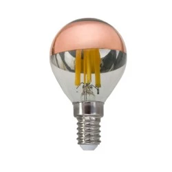 Λάμπα led filament σφαιρική Ε14 5W 230V ντιμαριζόμενη 2700k θερμό λευκό φως 620 lumen διάφανη με ροζ χρυσό  κάλυμμα