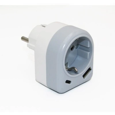 Ταχυφορτιστής φις σούκο θηλυκό με USB&TYPE-C θύρες 18W 16A σε γκρι χρώμα