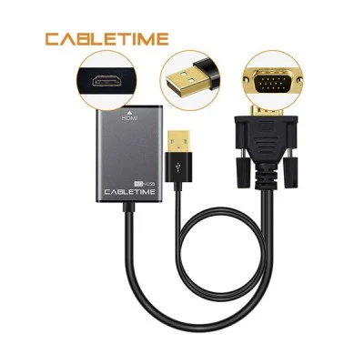 Aντάπτορας HDMI σε VGA & USB CABLETIME με ανάλυση οθόνης 1080p & μήκος καλωδίου 15cm σε μαύρο χρώμα Aντάπτορας HDMI σε VGA & USB CABLETIME με ανάλυση οθόνης 1080p & μήκος καλωδίου 15cm σε μαύρο χρώμα