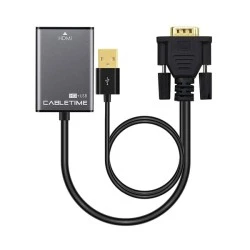 Aντάπτορας HDMI σε VGA & USB CABLETIME με ανάλυση οθόνης 1080p & μήκος καλωδίου 15cm σε μαύρο χρώμα 