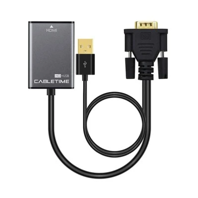 Aντάπτορας HDMI σε VGA & USB CABLETIME με ανάλυση οθόνης 1080p & μήκος καλωδίου 15cm σε μαύρο χρώμα Aντάπτορας HDMI σε VGA & USB CABLETIME με ανάλυση οθόνης 1080p & μήκος καλωδίου 15cm σε μαύρο χρώμα