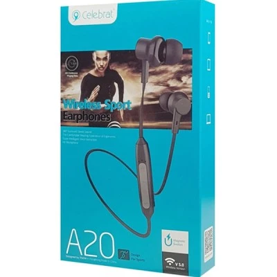 Ενσύρματα ακουστικά CELEBRAT bluetooth earphones A20 με μαγνήτη BT 5.0 σε μαύρο χρώμα