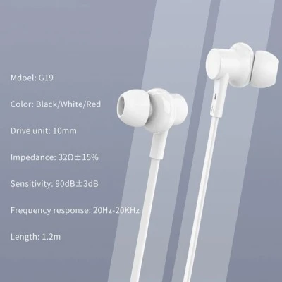Ενσύρματα ακουστικά CELEBRAT με μικρόφωνο G19 jack 3.5mm με καλώδιο μήκους 1.2m σε μαύρο χρώμα