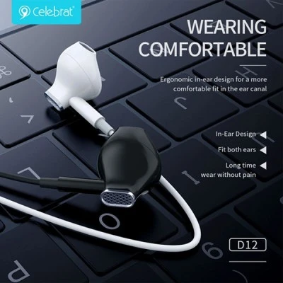 Ακουστικά ενσύρματα CELEBRAT earphones με μικρόφωνο D12 USB-C με μήκος καλωδίου 1.2m σε λευκό χρώμα 
