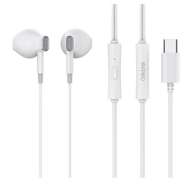 Ακουστικά ενσύρματα CELEBRAT earphones με μικρόφωνο D12 USB-C με μήκος καλωδίου 1.2m σε λευκό χρώμα 