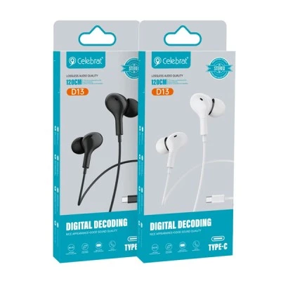 Ενσύρματα ακουστικά CELEBRAT earphones με μικρόφωνο D13 USB-C μήκος καλωδίου 1.2m σε μαύρο χρώμα Ενσύρματα ακουστικά CELEBRAT earphones με μικρόφωνο D13 USB-C μήκος καλωδίου 1.2m σε μαύρο χρώμα