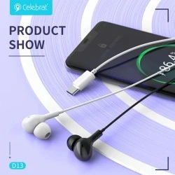 Ακουστικά ενσύρματα CELEBRAT earphones με μικρόφωνο D13 USB-C με μήκος καλωδίου 1.2m σε λευκό χρώμα