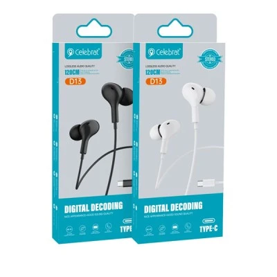Ακουστικά ενσύρματα CELEBRAT earphones με μικρόφωνο D13 USB-C με μήκος καλωδίου 1.2m σε λευκό χρώμα Ακουστικά ενσύρματα CELEBRAT earphones με μικρόφωνο D13 USB-C με μήκος καλωδίου 1.2m σε λευκό χρώμα