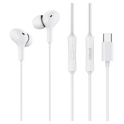 Ακουστικά ενσύρματα CELEBRAT earphones με μικρόφωνο D13 USB-C με μήκος καλωδίου 1.2m σε λευκό χρώμα Ακουστικά ενσύρματα CELEBRAT earphones με μικρόφωνο D13 USB-C με μήκος καλωδίου 1.2m σε λευκό χρώμα