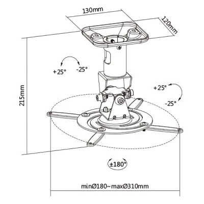  Βάση για projectors BRATECK οροφής με 360° περιστροφή ρυθμιζόμενη βάρος έως 15kg