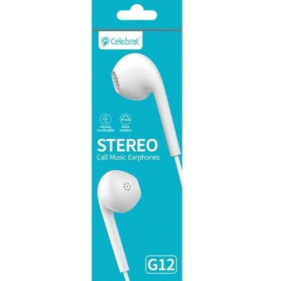 Ακουστικά ψείρες CELEBRAT earphones G12 με μικρόφωνο 14.2m1.2m καλώδιο σε λευκό χρώμα Ακουστικά ψείρες CELEBRAT earphones G12 με μικρόφωνο 14.2m1.2m καλώδιο σε λευκό χρώμα