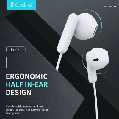 Ακουστικά ενσύρματα CELEBRAT earphones με μικρόφωνο G23 3.5mm με μήκος καλωδίου 1.2m σε λευκό χρώμα Ακουστικά ενσύρματα CELEBRAT earphones με μικρόφωνο G23 3.5mm με μήκος καλωδίου 1.2m σε λευκό χρώμα