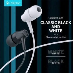 Ακουστικά CELEBRAT ενσύρματα με μικρόφωνο G25  3.5mm & μήκος καλωδίου 1.2m σε λευκό χρώμα 