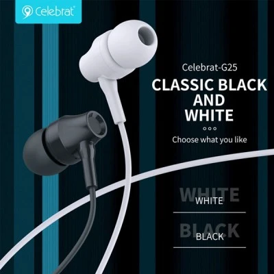 Ακουστικά CELEBRAT ενσύρματα με μικρόφωνο G25 3.5mm & μήκος καλωδίου 1.2m σε λευκό χρώμα Ακουστικά CELEBRAT ενσύρματα με μικρόφωνο G25 3.5mm & μήκος καλωδίου 1.2m σε λευκό χρώμα