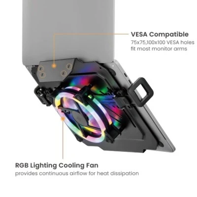 Βάση & ψύξη laptop BRATECK NBH-8GL για βάση VESA με RGB φωτισμό για οθόνη έως 17" σε μαύρο χρώμα