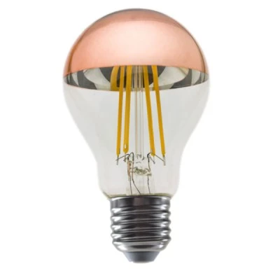 Λάμπα LED FILAMENT με ντουί E27 A60 8W 2700K θερμό λευκό φως 230VAC 900lm ντιμαριζόμενη κάλυμμα διάφανο & ροζ χρυσό