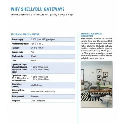Πύλη Bluetooth σε Wi-Fi σε ένα dongle USB-A Shelly Blu Gateway