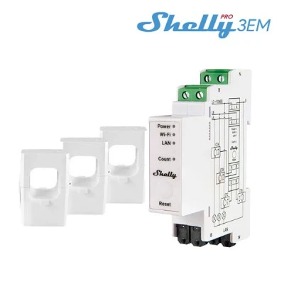 Shelly Pro3EM-3CT63 μονοφασικός & τριφασικός μετρητής ενέργειας τοποθέτηση σε ράγα DIN
