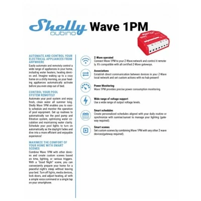 Έξυπνος διακόπτης Shelly Qubino Wave 1PM με μέτρηση ισχύος 1 καναλιού 16 A Έξυπνος διακόπτης Shelly Qubino Wave 1PM με μέτρηση ισχύος 1 καναλιού 16 A