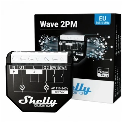 Έξυπνος διακόπτης Shelly Qubino Wave 2PM 2 καναλιών 16A χαμηλής κατανάλωσης για τον έλεγχο 2 ανεξάρτητων συσκευών