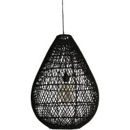 Κρεμαστό φωτιστικό μονόφωτο με ντουί Ε27 Black Rattan D370x500 σε μαύρο χρώμα 