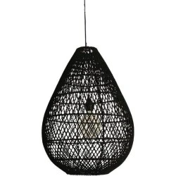 Κρεμαστό φωτιστικό μονόφωτο με ντουί Ε27 Black Rattan D370x500 σε μαύρο χρώμα 