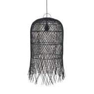 Φωτιστικό κρεμαστό μονόφωτο 1xE27 H610*D330mm με Rattan σε μαύρο χρώμα