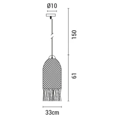 Φωτιστικό κρεμαστό μονόφωτο 1xE27 H610*D330mm με Rattan σε μαύρο χρώμα Φωτιστικό κρεμαστό μονόφωτο 1xE27 H610*D330mm με Rattan σε μαύρο χρώμα