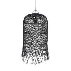 Φωτιστικό κρεμαστό μονόφωτο 1xE27 H610*D330mm με Rattan σε μαύρο χρώμα