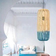 Φωτιστικό κρεμαστό μονόφωτο 1*E27 ARTE ILLUMINA από Rattan άσπρο με γαλάζιο IP20