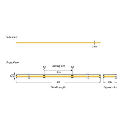 Ταινία LED COB PRO  5m 12W 24V 2700k με θερμό χρώμα  φωτός 960lm 480LED/M κατάλληλη για εξωτερικό χώρο IP44 