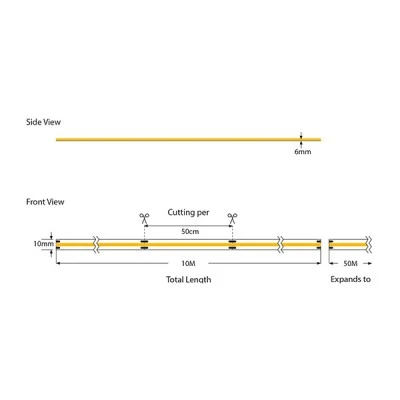 Ταινία LED COB PRO 10m 8W 220V με ψυχρό χρώμα φωτός 6500k 600lm 360LED/m IP65 κατάλληλη για εξωτερικό χώρο 