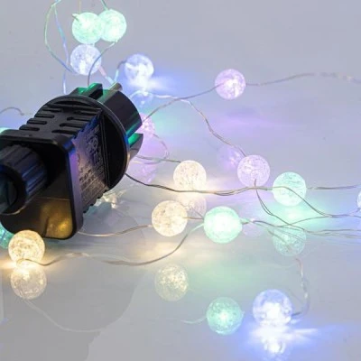 Κουρτίνα 140 mini led  με κρακελέ μπάλες 1,3cm με ασημί καλώδιο χαλκού με 4 αποχρώσεις φωτός led 150x100cm IP44