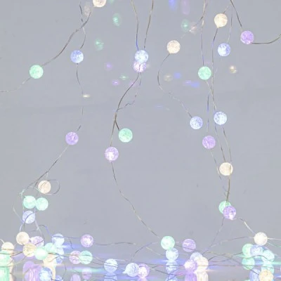 Κουρτίνα 140 mini led  με κρακελέ μπάλες 1,3cm με ασημί καλώδιο χαλκού με 4 αποχρώσεις φωτός led 150x100cm IP44