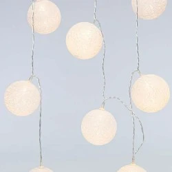 Σειρά 10 led 5mm με μετασχηματιστή προέκταση παροχής 300cm με θερμό λευκό φως και λευκές μπάλες ανα 15cm IP44