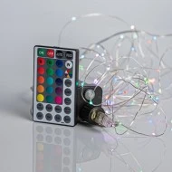 100 MINI LED 4,5V RGB με μετασχηματιστή και τηλεχειριστήριο  & ασημί καλώδιο χαλκού IP44 μήκος 990cm
