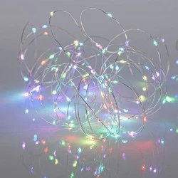 100 MINI LED 4,5V RGB με μετασχηματιστή και τηλεχειριστήριο  & ασημί καλώδιο χαλκού IP44 μήκος 990cm