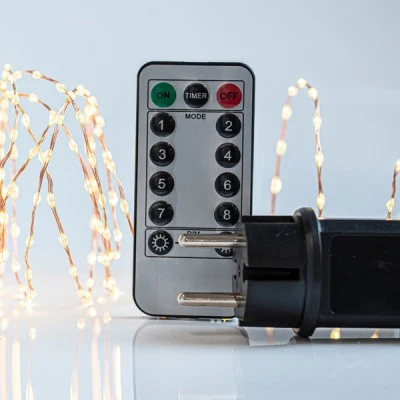 300 λαμπάκια ΜΙΝΙ LED 3,6W με θερμό φως & τηλεχειριστήριο προέκταση παροχής 300cm με καλώδιο μπρονζέ χαλκού IP44