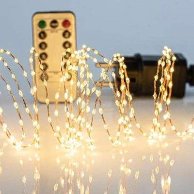 300 λαμπάκια ΜΙΝΙ LED 3,6W με θερμό φως & τηλεχειριστήριο προέκταση παροχής 300cm με καλώδιο μπρονζέ χαλκού IP44