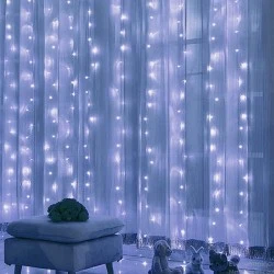 20 LED λαμπάκια σε σειρά κουρτίνα με ψυχρό χρώμα φωτός σετ 6 τμχ με 2 κονέκτορες  IP65 & μήκος 200cm